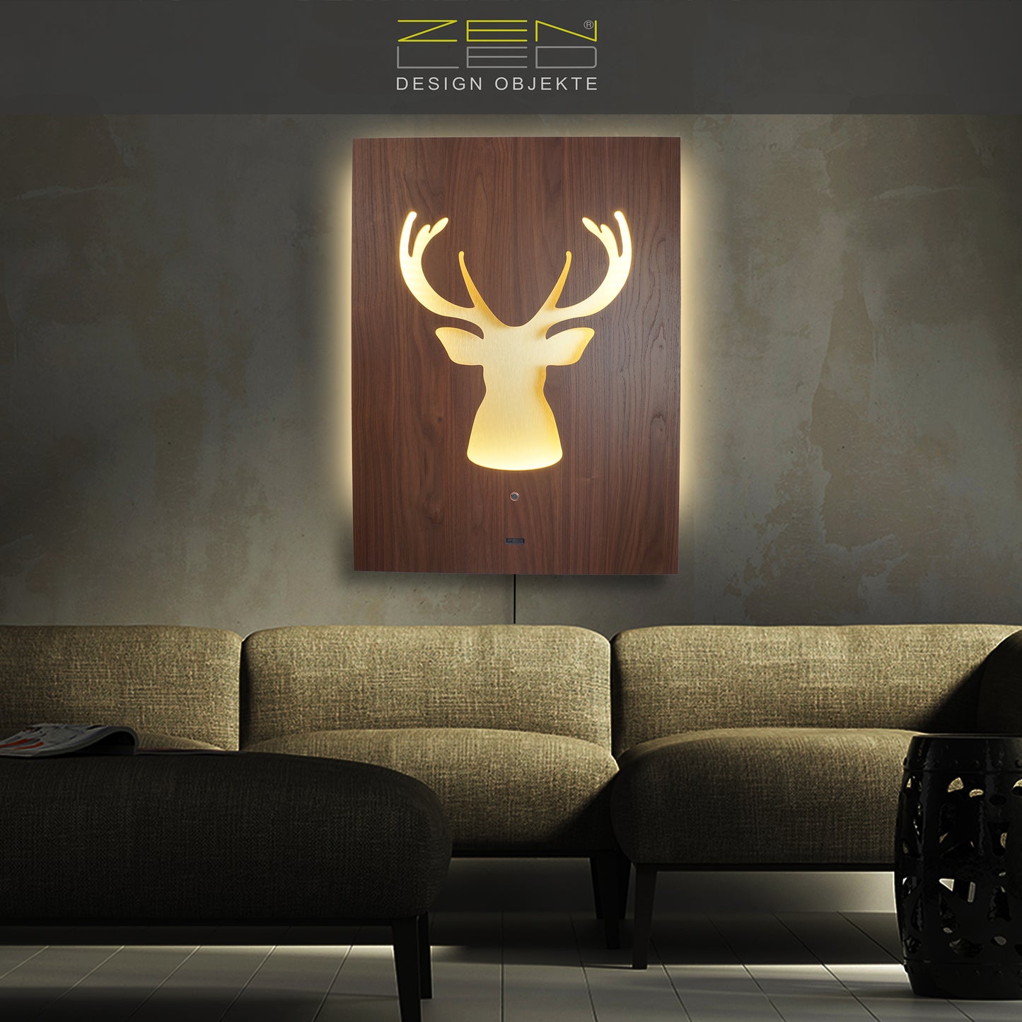 LED wall picture CERVO deer deer antlers WOOD look series - 3D effect illuminated rustic modern decoration country house vintage