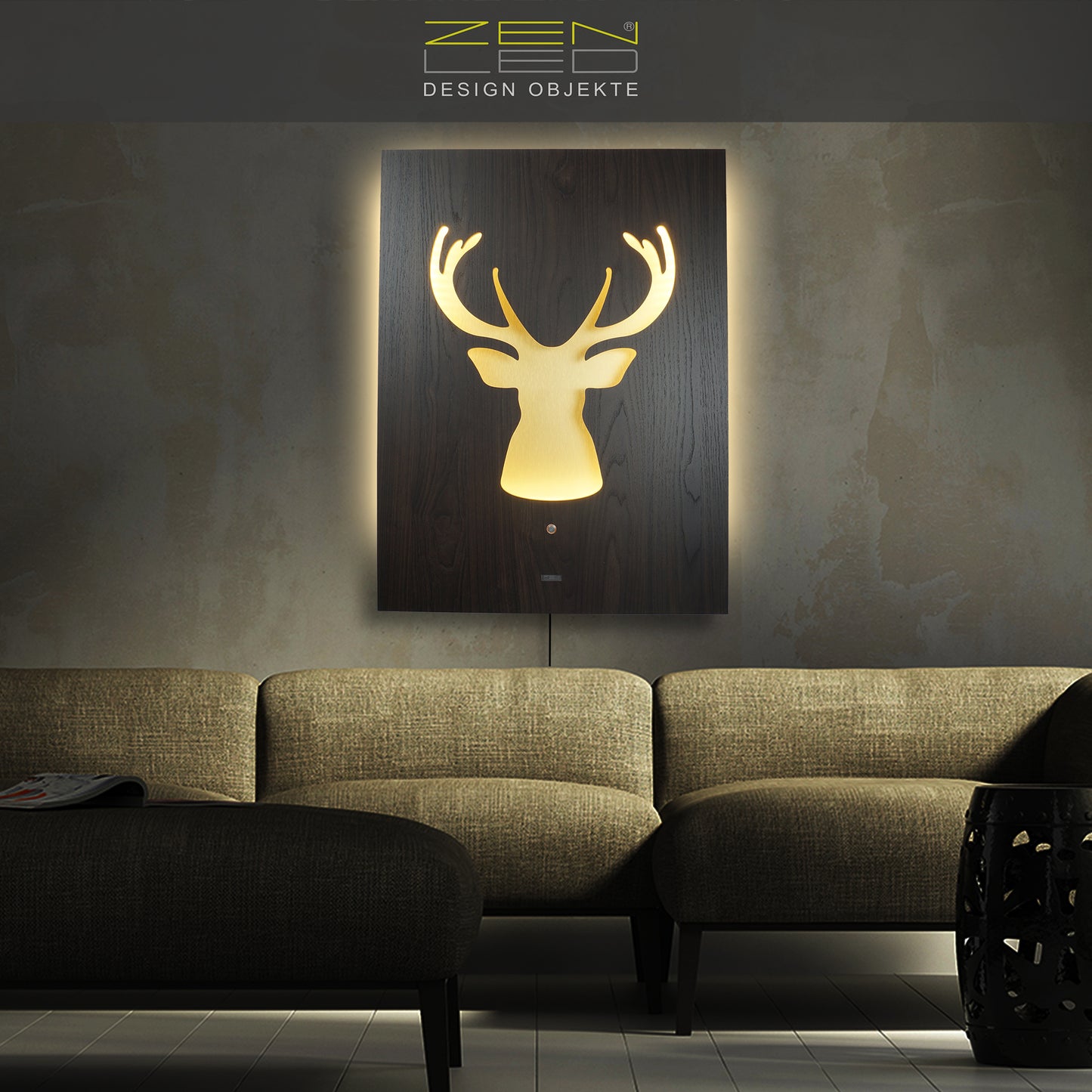 LED wall picture CERVO deer deer antlers WOOD look series - 3D effect illuminated rustic modern decoration country house vintage