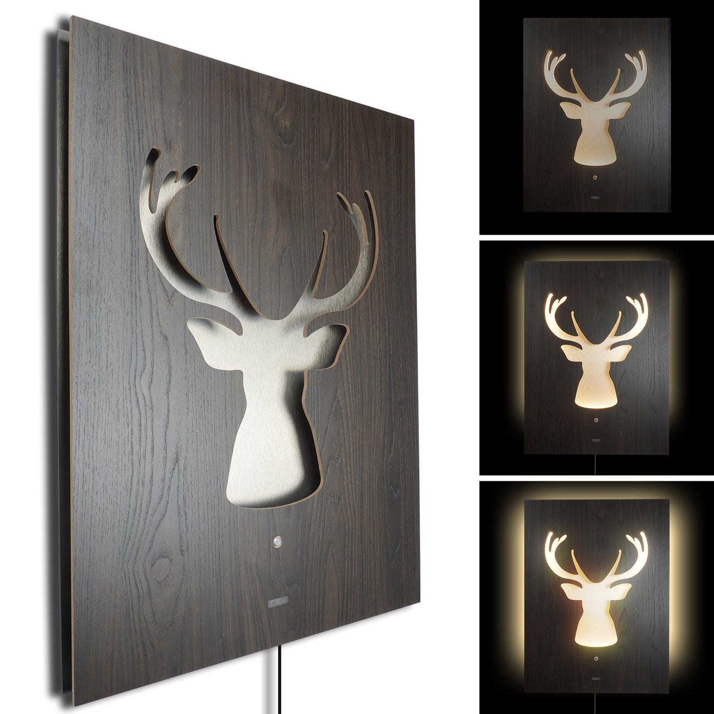 LED wall picture CERVO deer deer antlers WOOD look series - 3D effect illuminated rustic modern decoration country house vintage