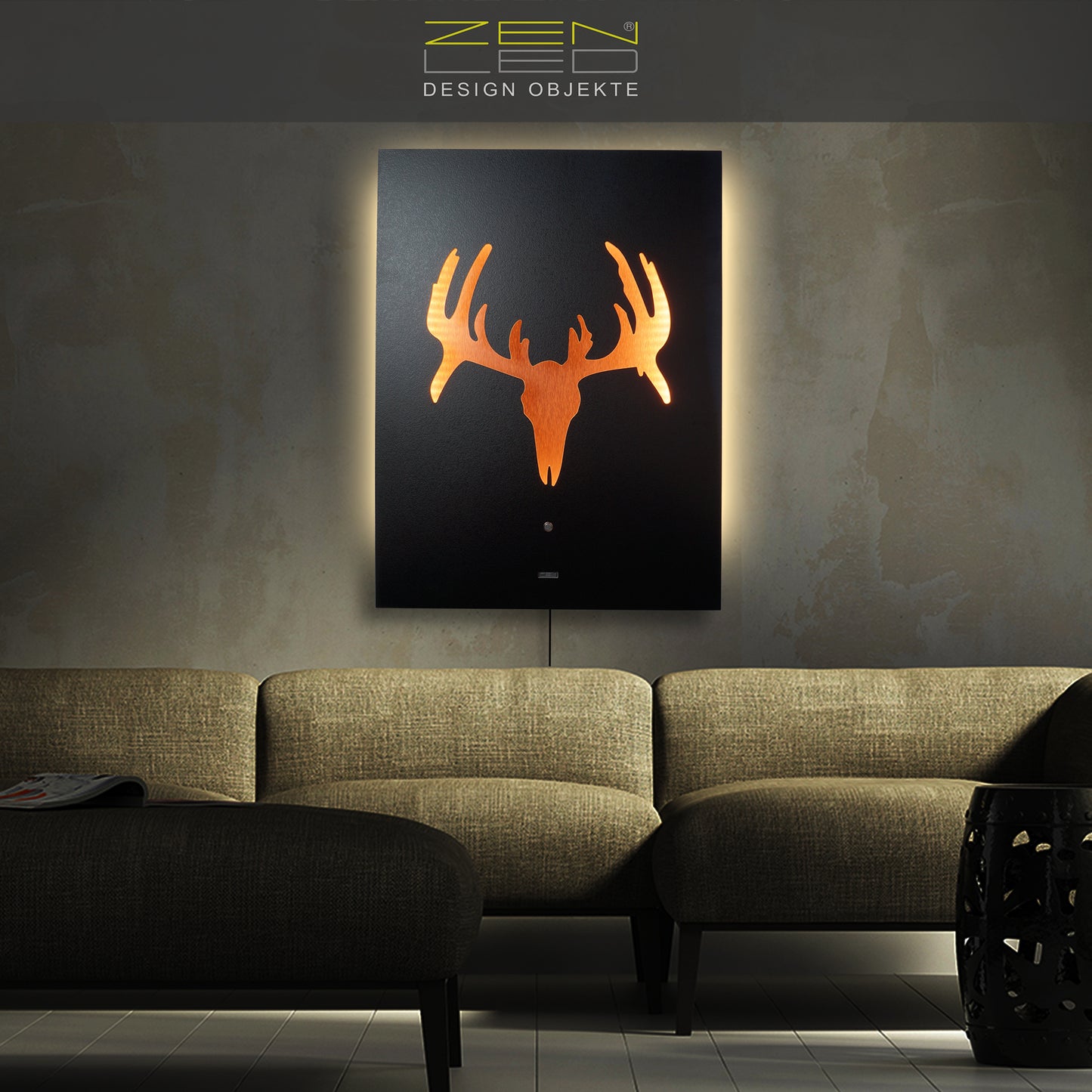 Murale LED CRANIO bois d'élan série look PIERRE NATURELLE - effet 3D éclairé boho décoration moderne en bois ferme shabby chic