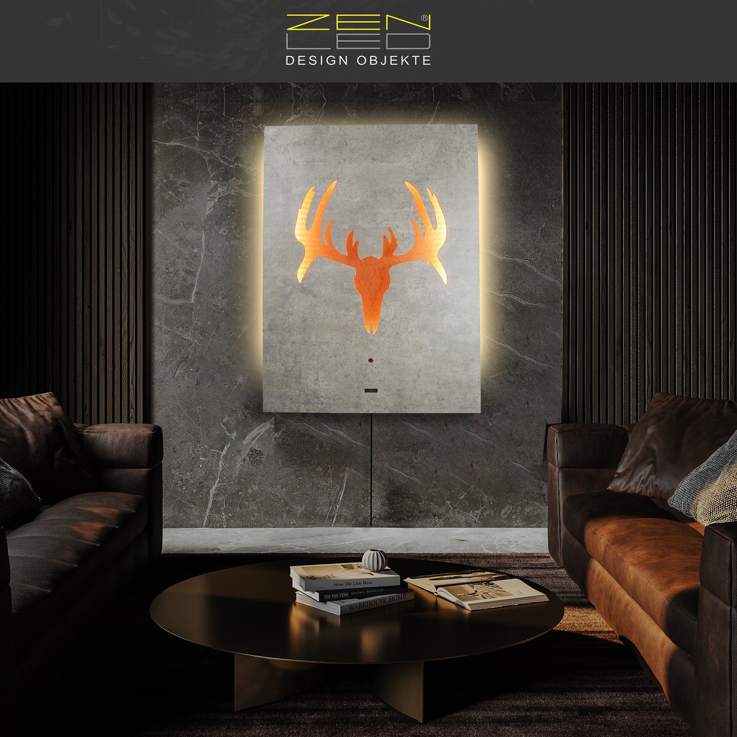 Murale LED CRANIO bois d'élan série look PIERRE NATURELLE - effet 3D éclairé boho décoration moderne en bois ferme shabby chic