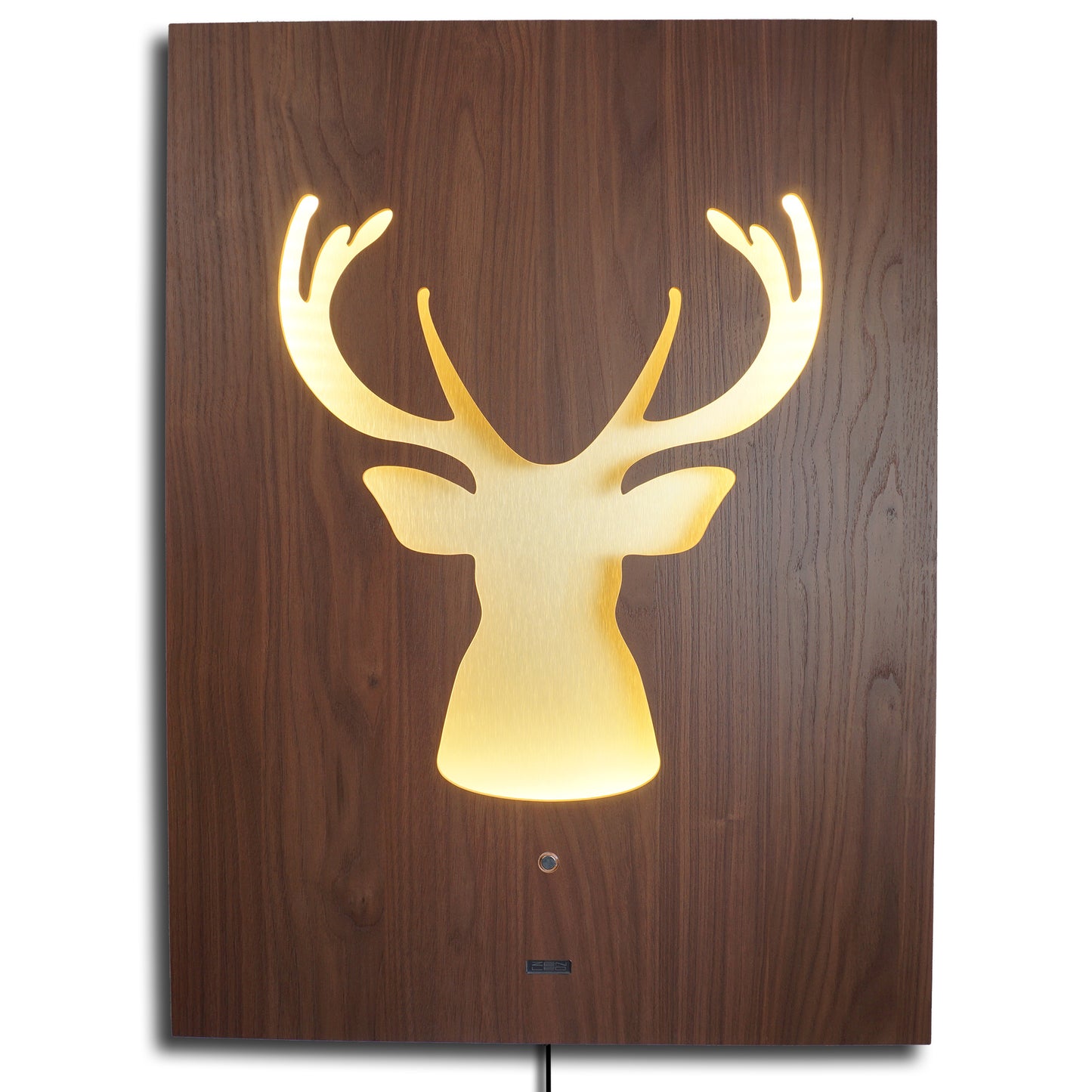 LED Wandbild CERVO Hirsch Geweih | HOLZ-Optik mit Gold 60x80cm | Doppelplatte Holz und Metall mit 3D Lichteffekt | Wandobjekt mit warm-weissen LEDs hinterleuchtet dimmbar | rustikal Landhaus Vintage