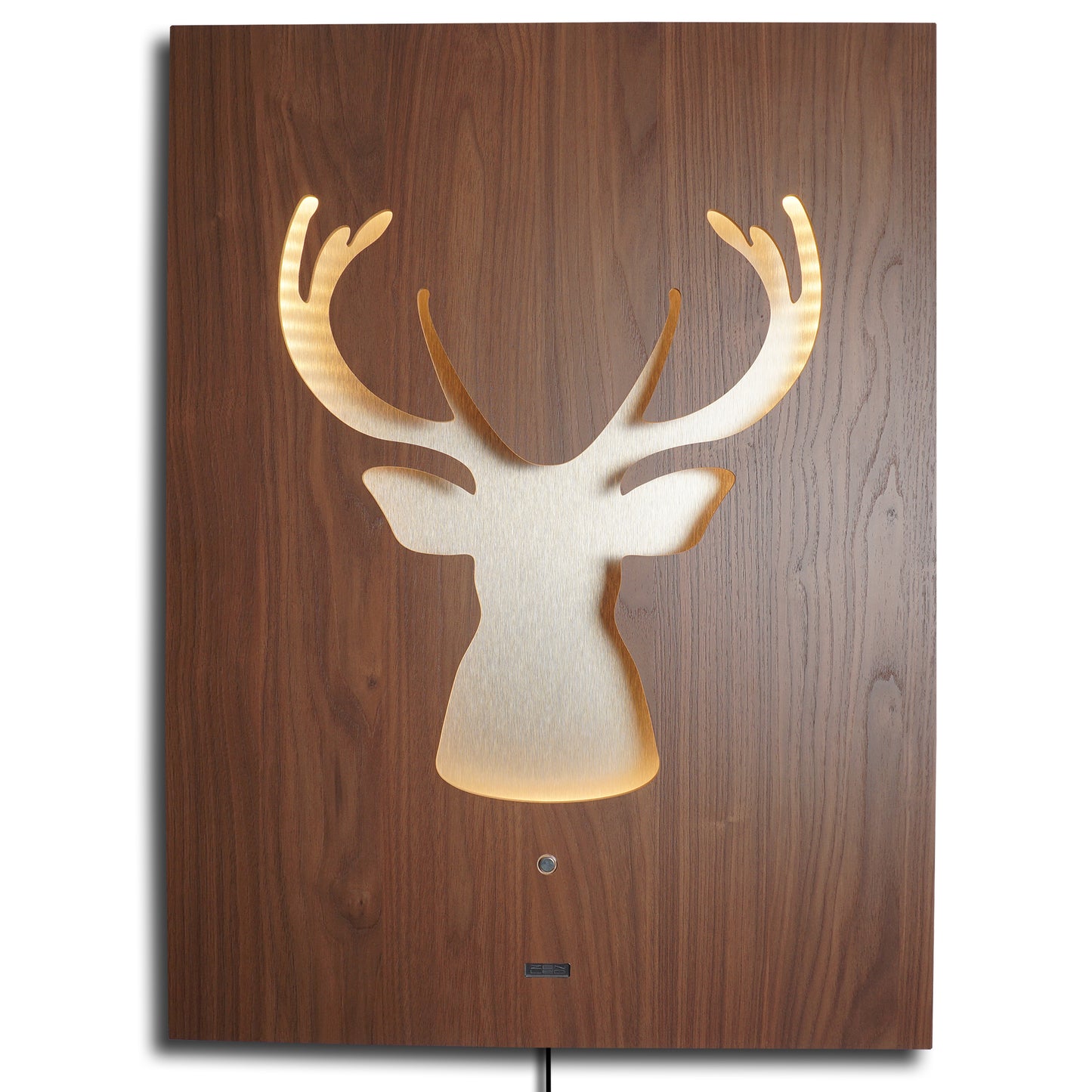 LED Wandbild CERVO Hirsch Geweih | HOLZ-Optik mit Gold 60x80cm | Doppelplatte Holz und Metall mit 3D Lichteffekt | Wandobjekt mit warm-weissen LEDs hinterleuchtet dimmbar | rustikal Landhaus Vintage