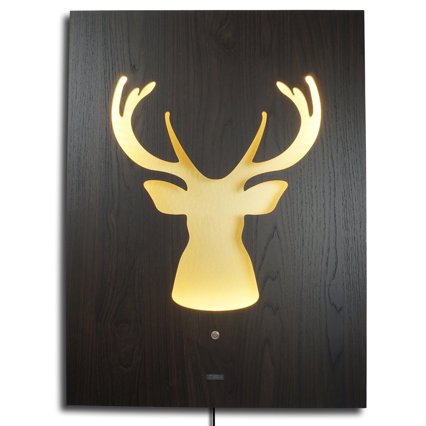 LED Wandbild CERVO Hirsch Geweih | HOLZ-Optik mit Gold 60x80cm | Doppelplatte Holz und Metall mit 3D Lichteffekt | Wandobjekt mit warm-weissen LEDs hinterleuchtet dimmbar | rustikal Landhaus Vintage