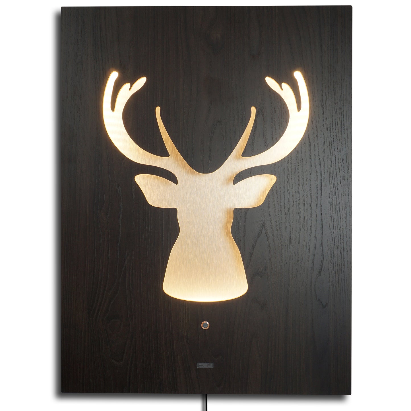 LED Wandbild CERVO Hirsch Geweih | HOLZ-Optik mit Gold 60x80cm | Doppelplatte Holz und Metall mit 3D Lichteffekt | Wandobjekt mit warm-weissen LEDs hinterleuchtet dimmbar | rustikal Landhaus Vintage