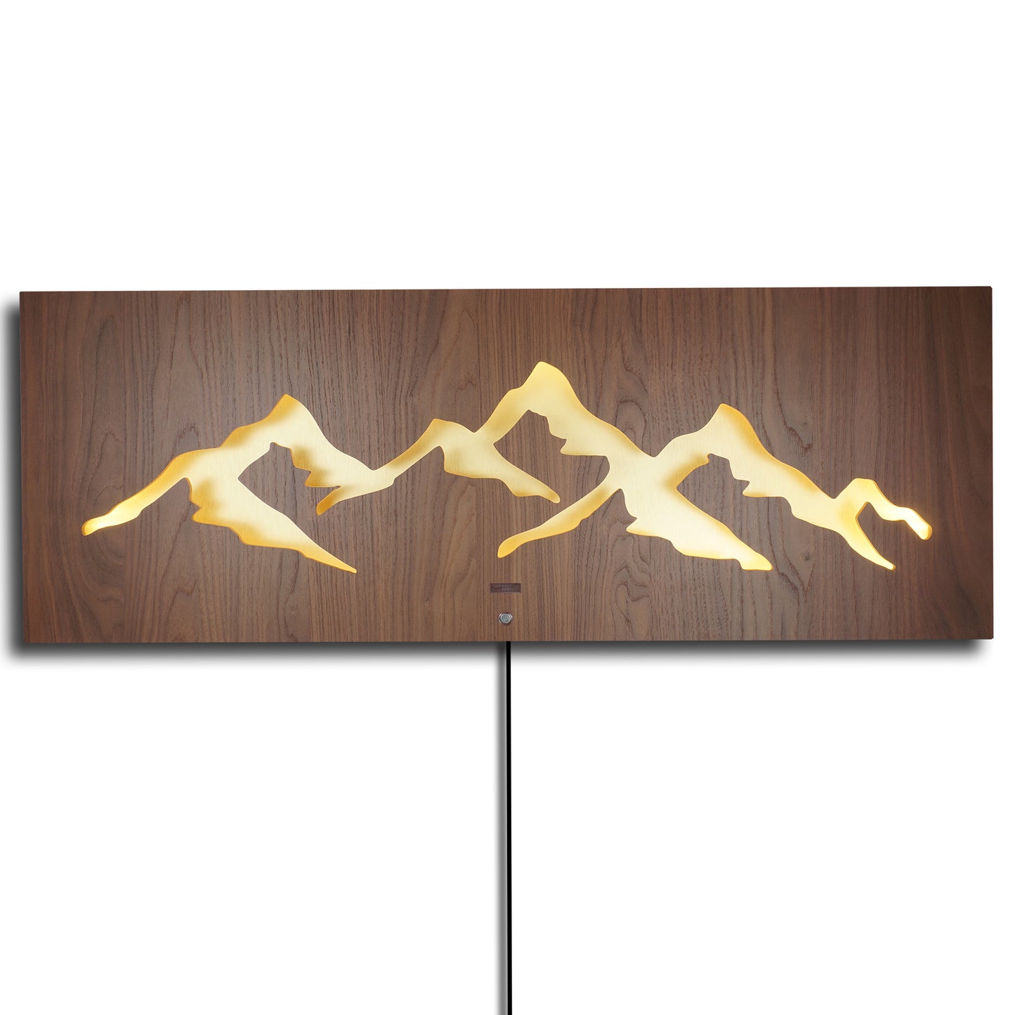 LED Wandbild MONTAGNA Berglandschaft | HOLZ-Optik mit Gold 110x40cm | Doppelplatte Holz und Metall mit 3D Lichteffekt | Wanddeko mit warm-weissen LEDs hinterleuchtet dimmbar | rustikal modern Landhaus