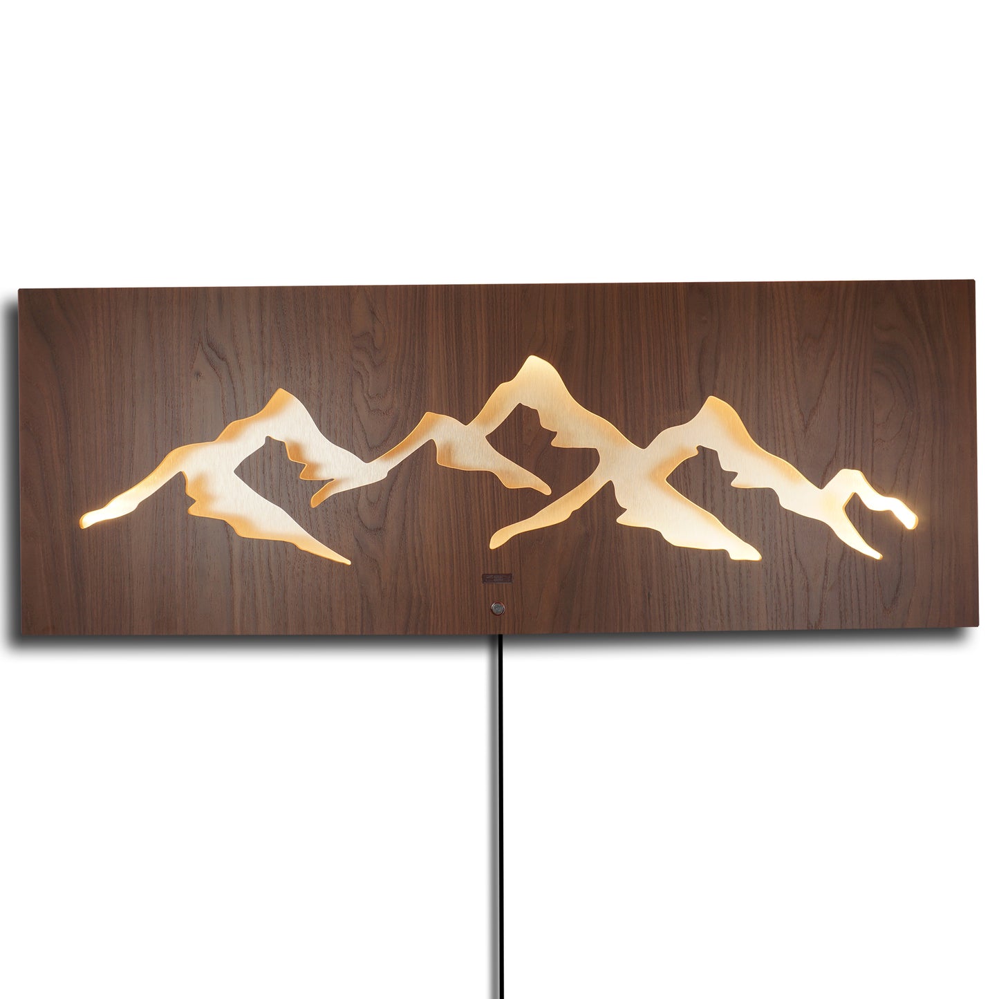 LED Wandbild MONTAGNA Berglandschaft | HOLZ-Optik mit Gold 110x40cm | Doppelplatte Holz und Metall mit 3D Lichteffekt | Wanddeko mit warm-weissen LEDs hinterleuchtet dimmbar | rustikal modern Landhaus