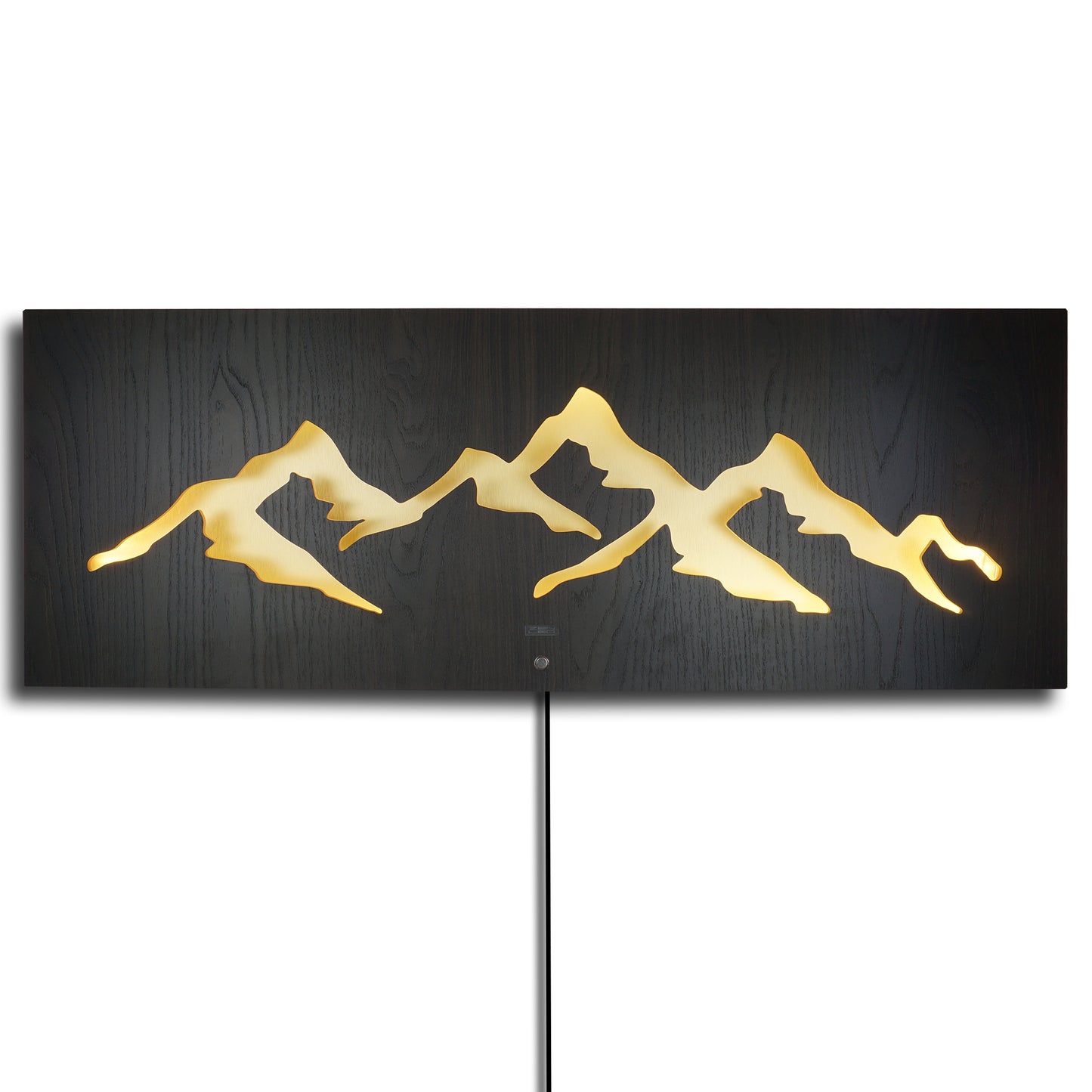 LED Wandbild MONTAGNA Berglandschaft | HOLZ-Optik mit Gold 110x40cm | Doppelplatte Holz und Metall mit 3D Lichteffekt | Wanddeko mit warm-weissen LEDs hinterleuchtet dimmbar | rustikal modern Landhaus