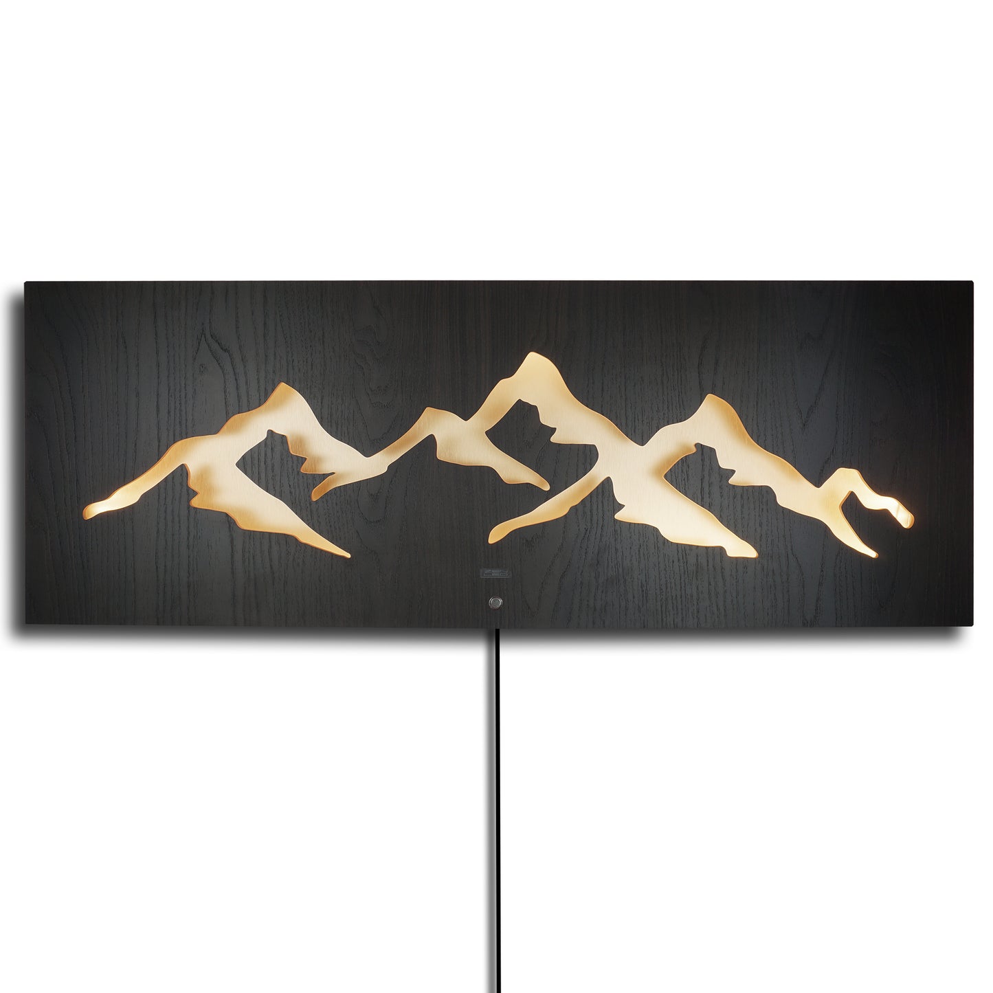 LED Wandbild MONTAGNA Berglandschaft | HOLZ-Optik mit Gold 110x40cm | Doppelplatte Holz und Metall mit 3D Lichteffekt | Wanddeko mit warm-weissen LEDs hinterleuchtet dimmbar | rustikal modern Landhaus