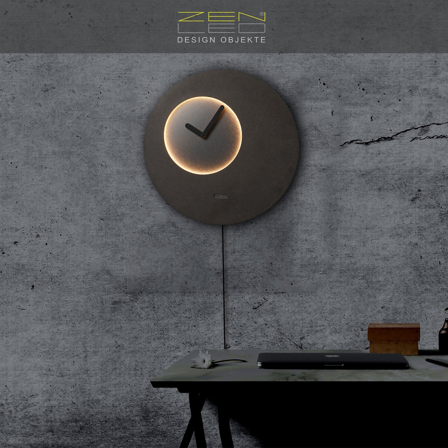 LED Wanduhr LUNA Designer Mond | Rund Ø40cm |  | Zifferblatt in Holz-, Metall-, Stein-, und Holz-Optiken |  Wandobjekt warmweiss in 3D-Effekt ausgeleuchtet mit Fernbedienung | lautlos | modern BoHo