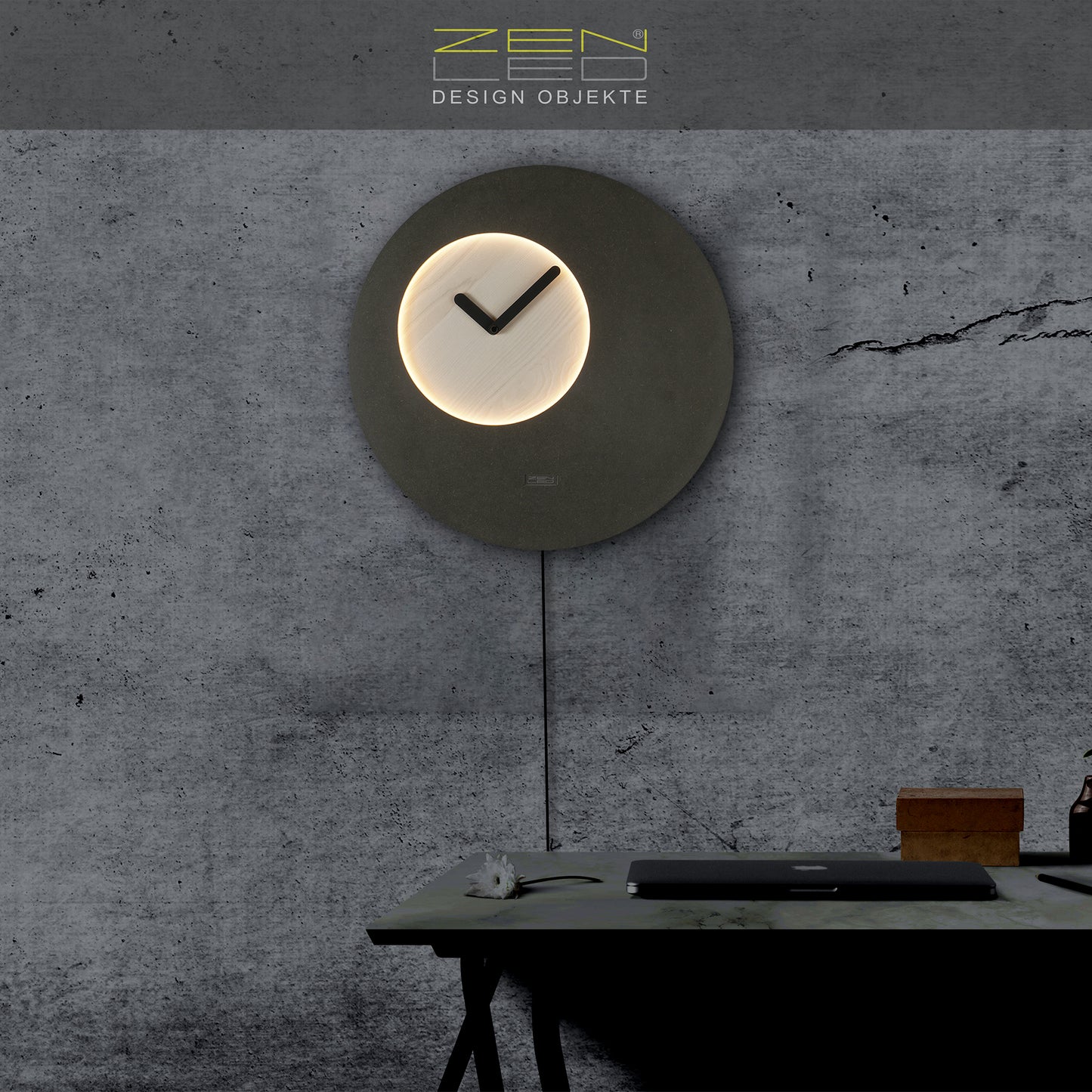 LED Wanduhr LUNA Designer Mond | Rund Ø40cm |  | Zifferblatt in Holz-, Metall-, Stein-, und Holz-Optiken |  Wandobjekt warmweiss in 3D-Effekt ausgeleuchtet mit Fernbedienung | lautlos | modern BoHo