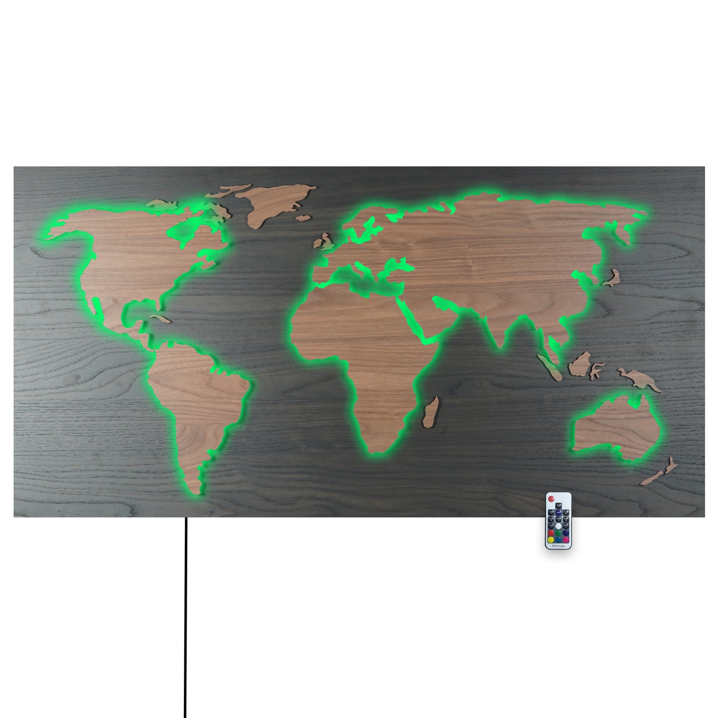 LED Designer LUX Weltkarte MAPPA DEL MONDO | HOLZ-Optik Serie 110x57cm |  Wandobjekt und Leuchtbild mit 3D Effekt | farbige RGB Beleuchtung mit Fernbedienung | Vintage Landhaus Boho Shabby-Chic