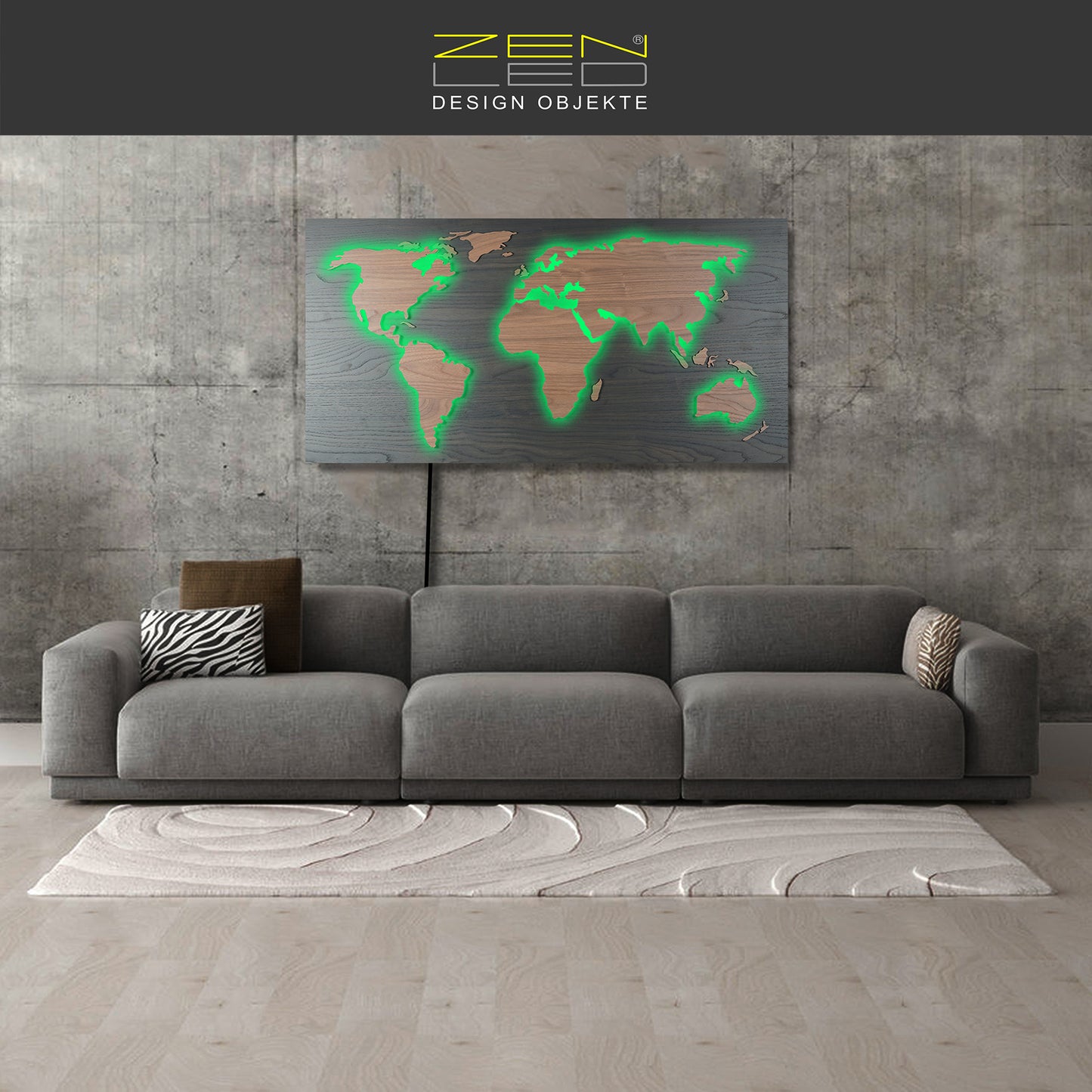 LED Designer LUX Weltkarte MAPPA DEL MONDO | HOLZ-Optik Serie 110x57cm |  Wandobjekt und Leuchtbild mit 3D Effekt | farbige RGB Beleuchtung mit Fernbedienung | Vintage Landhaus Boho Shabby-Chic