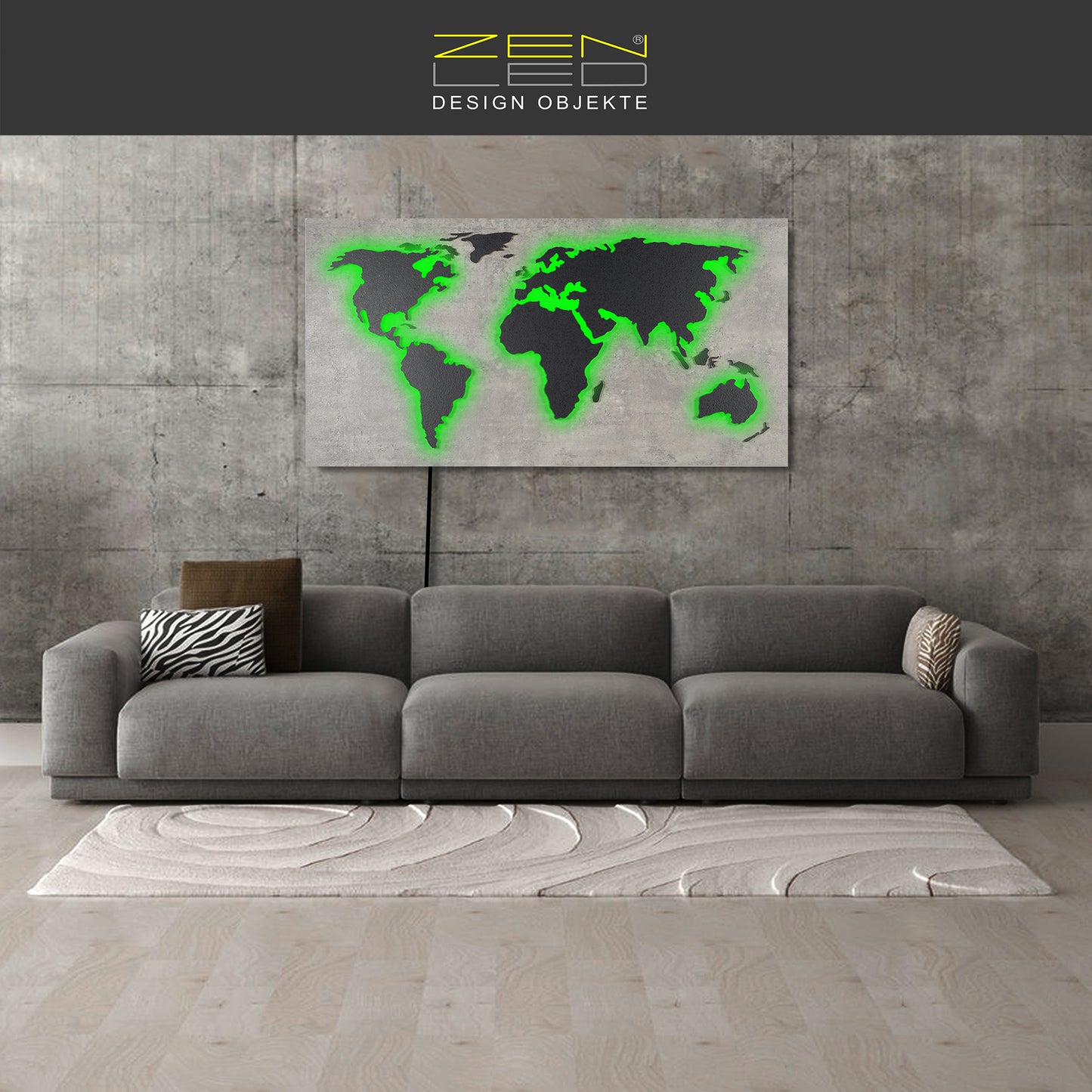 LED Designer LUX Weltkarte MAPPA DEL MONDO | STEIN-Optik Serie 110x57cm | Wanddeko und Leuchtbild mit 3D Effekt |  bunte RGB Beleuchtung mit Fernbedienung | modern industriell Boho City-Chic